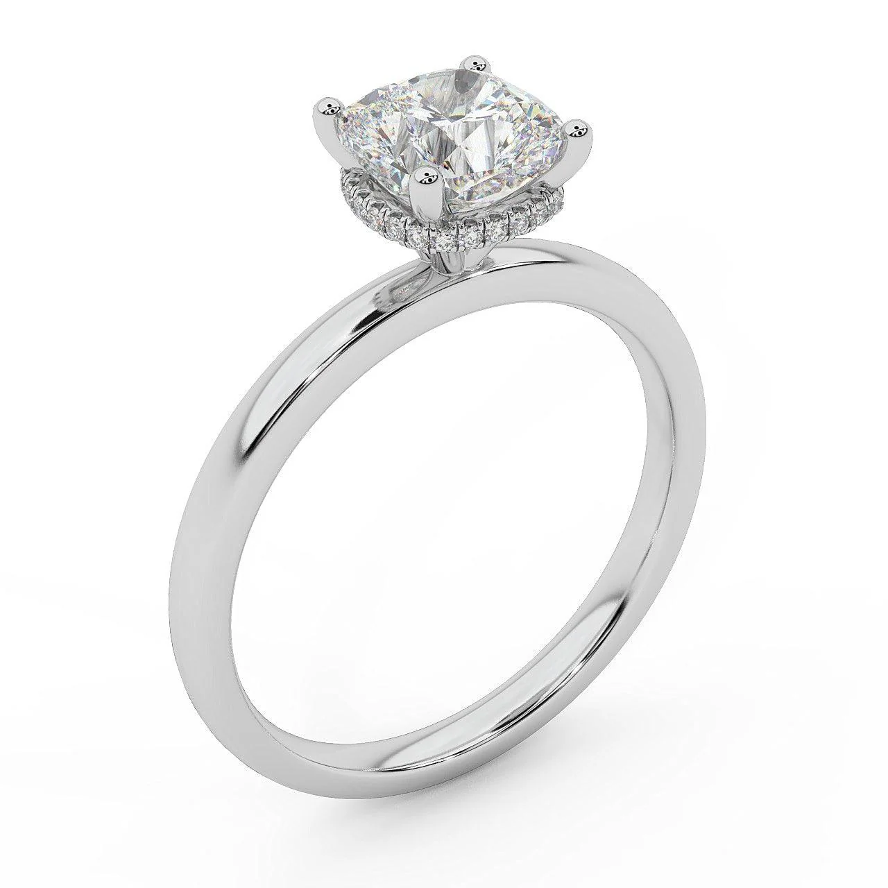 Certified Cushion Diamond Hidden Halo Engagement Ring - Image 2