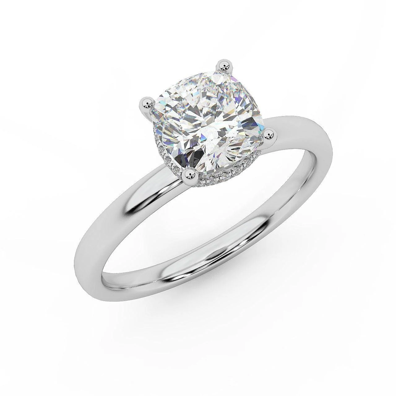 Certified Cushion Diamond Hidden Halo Engagement Ring - Image 4