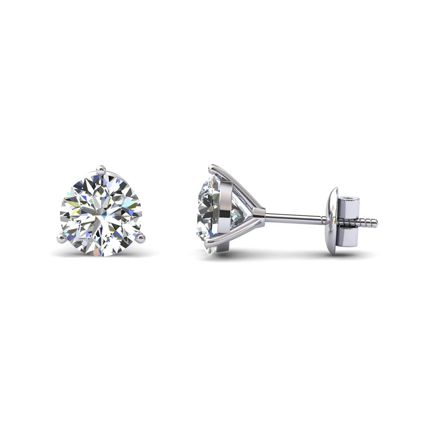 Certified D/VS 2.00Ct Martini Style Round Diamond Stud Earrings in 18k Gold / Platinum - Image 2