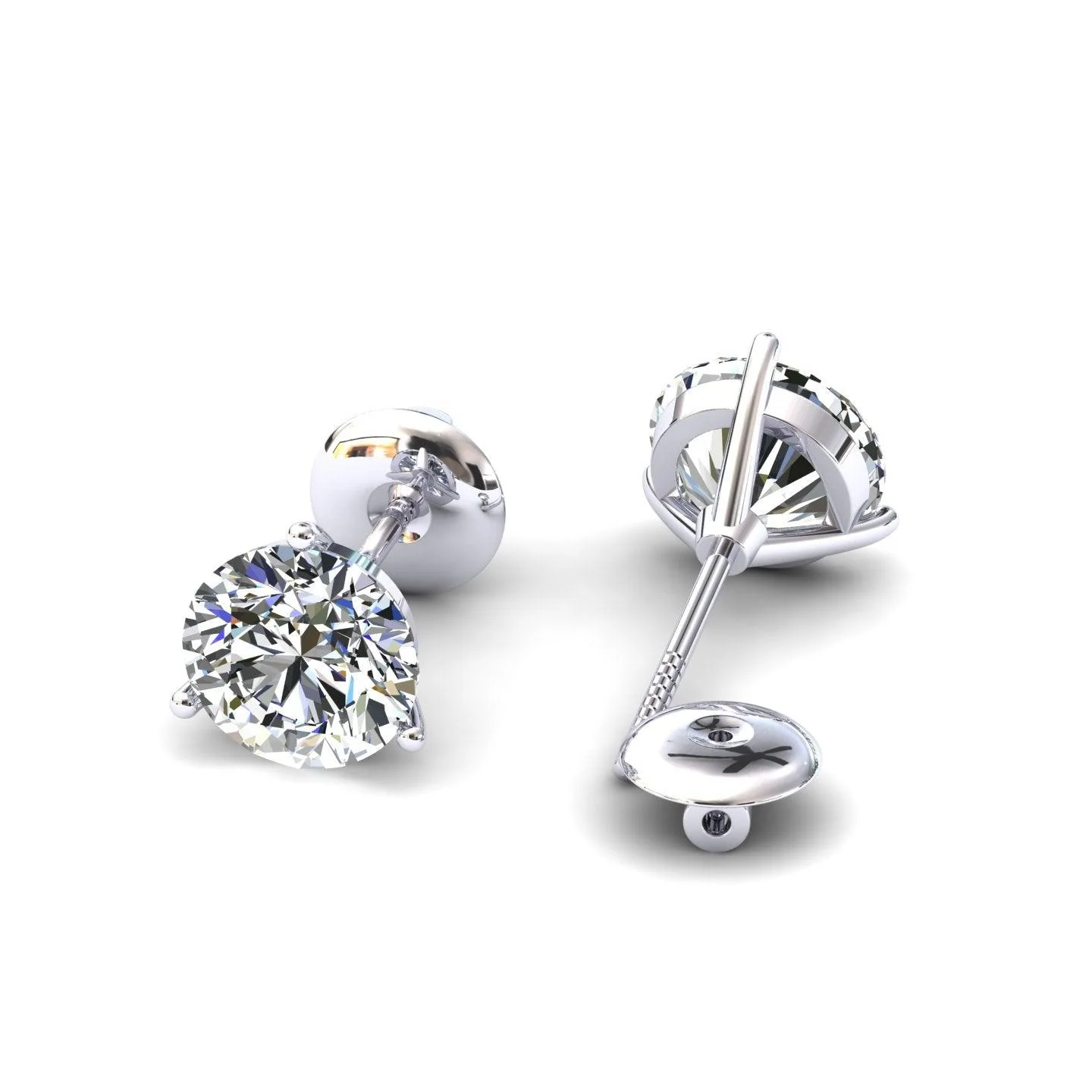 Certified D/VS 2.00Ct Martini Style Round Diamond Stud Earrings in 18k Gold / Platinum - Image 3