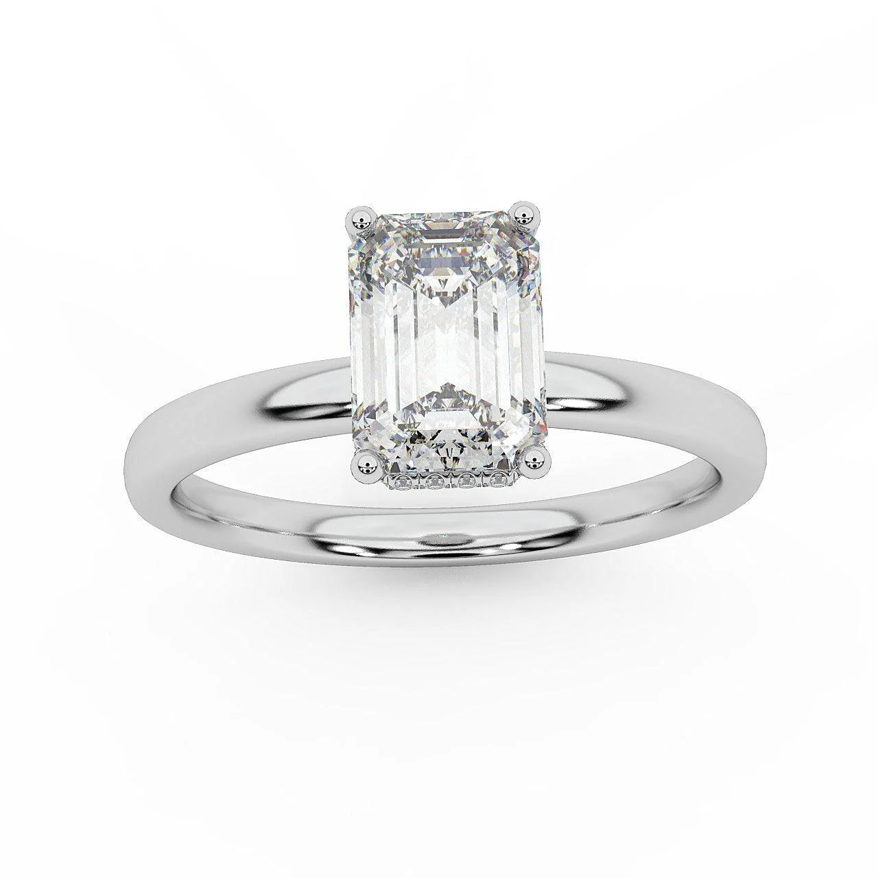 Certified Emerald Diamond Hidden Halo Engagement Ring