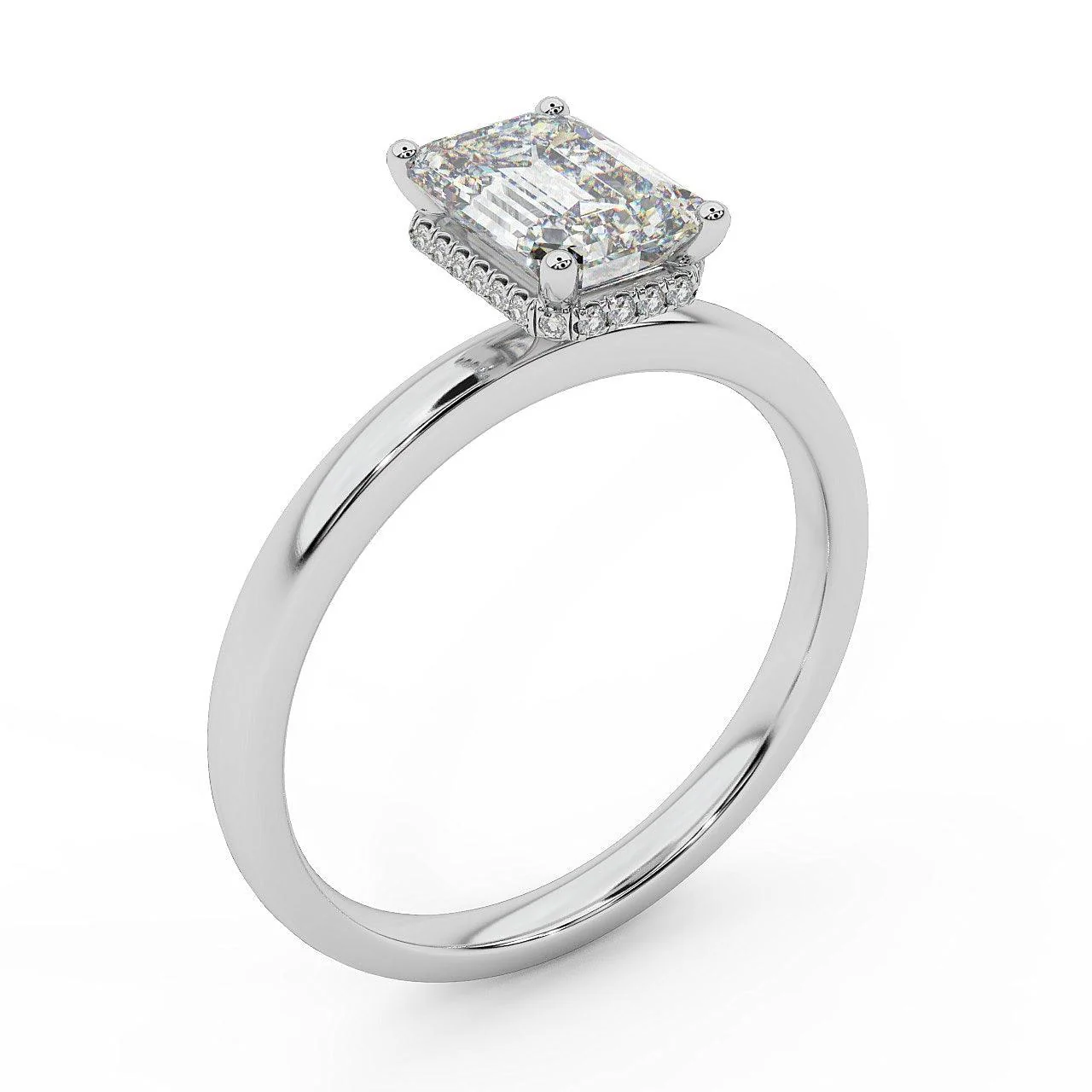 Certified Emerald Diamond Hidden Halo Engagement Ring - Image 2