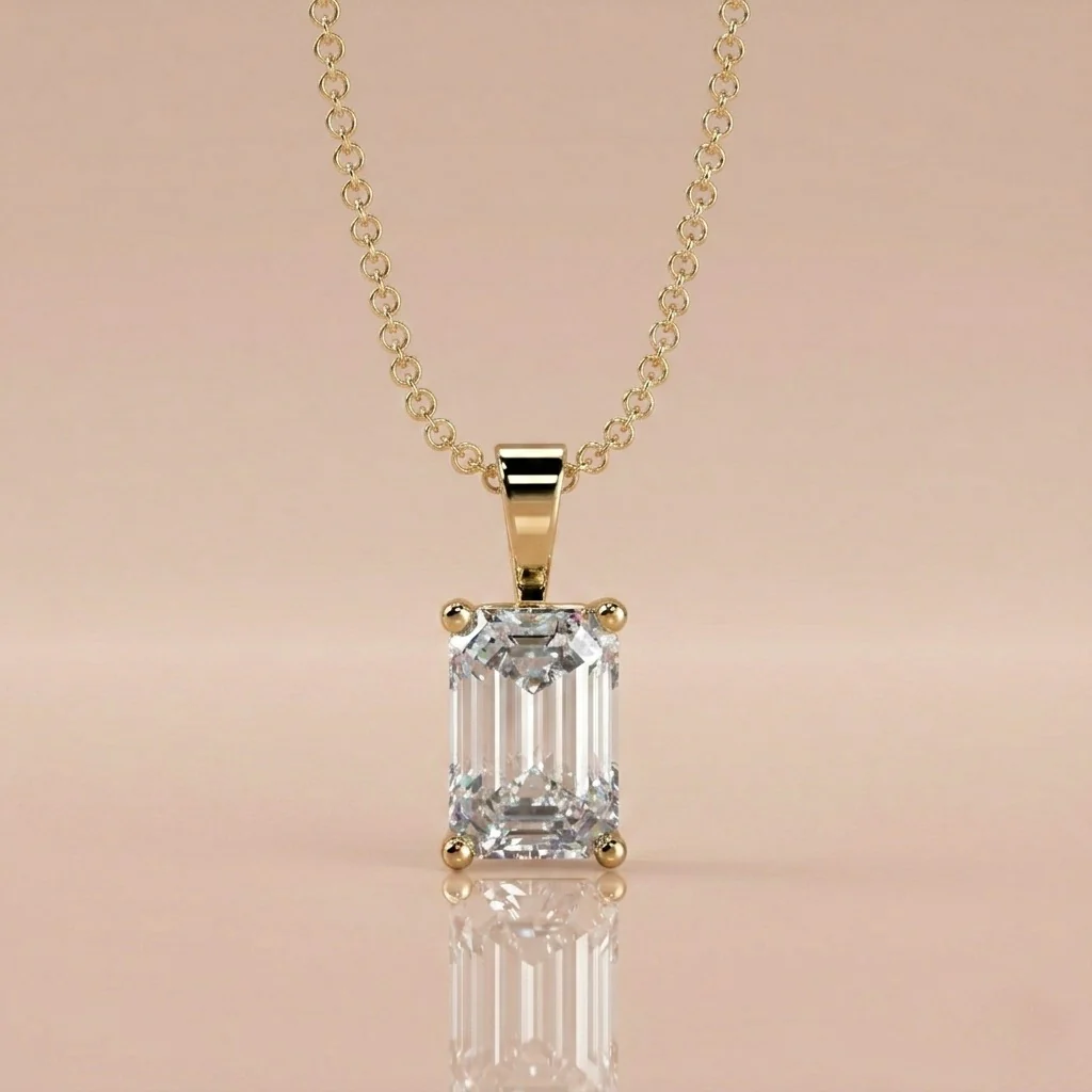 IGI Certified Emerald Diamond Solitaire Pendant Necklace for Women in 18k Gold 1.00Ct-3.00Ct - Image 2