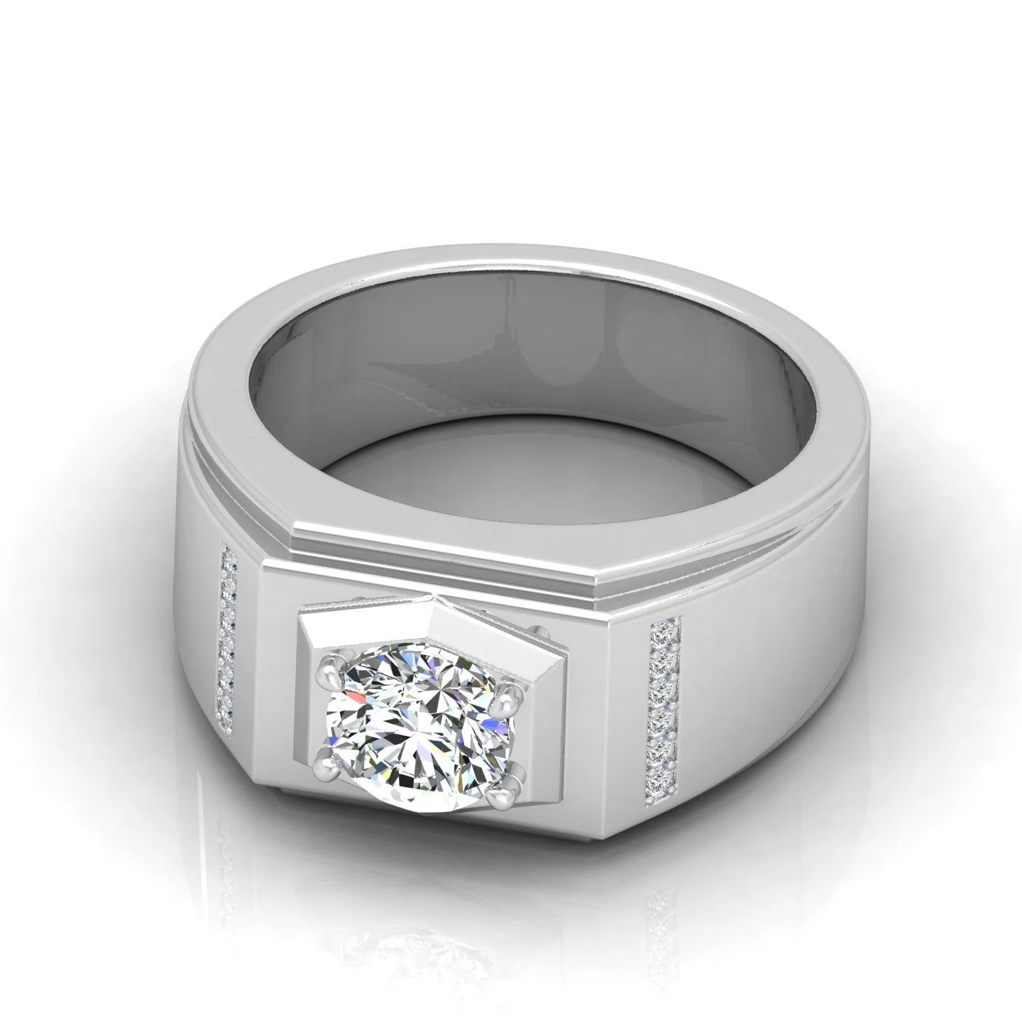 Certified F/VS 1.00Ct Round Diamond Solitaire With Accents Engagement Ring For Him - Image 4