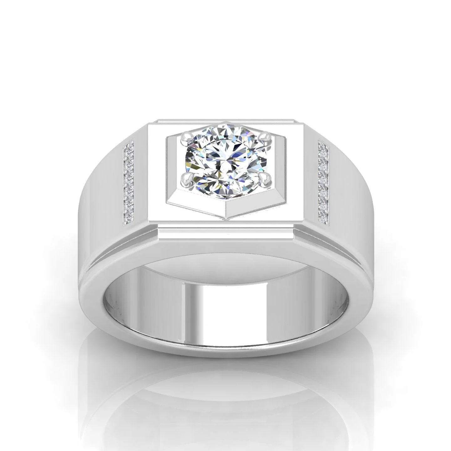 Certified F/VS 1.00Ct Round Diamond Solitaire With Accents Engagement Ring For Him - Image 5
