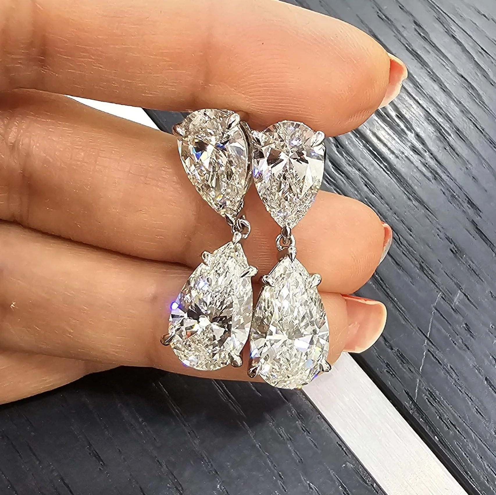 Clearance - CERTIFIED 12.00Ct Pear Diamond Dangle Drop Earring in Platinum - Image 3