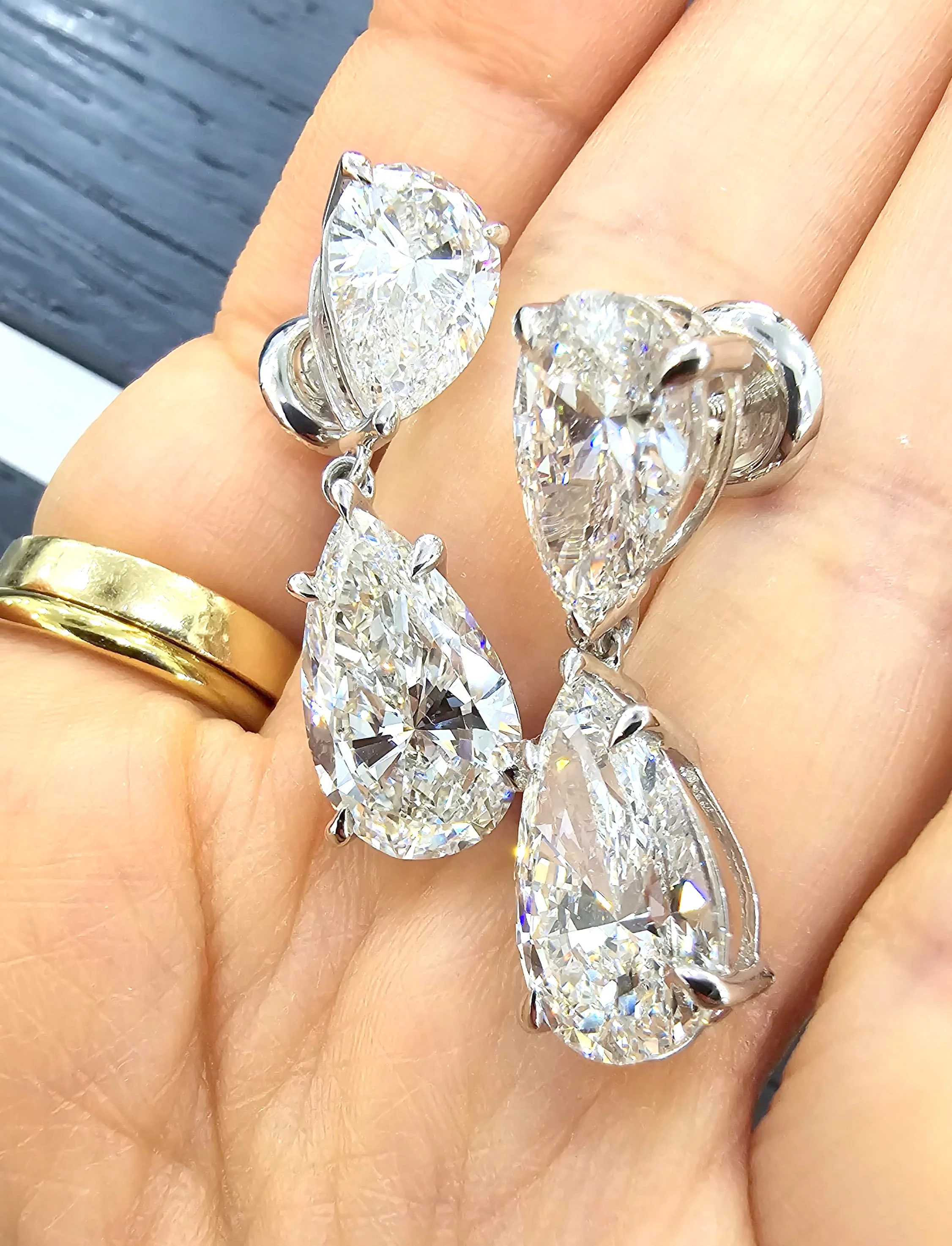 Clearance - CERTIFIED 12.00Ct Pear Diamond Dangle Drop Earring in Platinum - Image 5