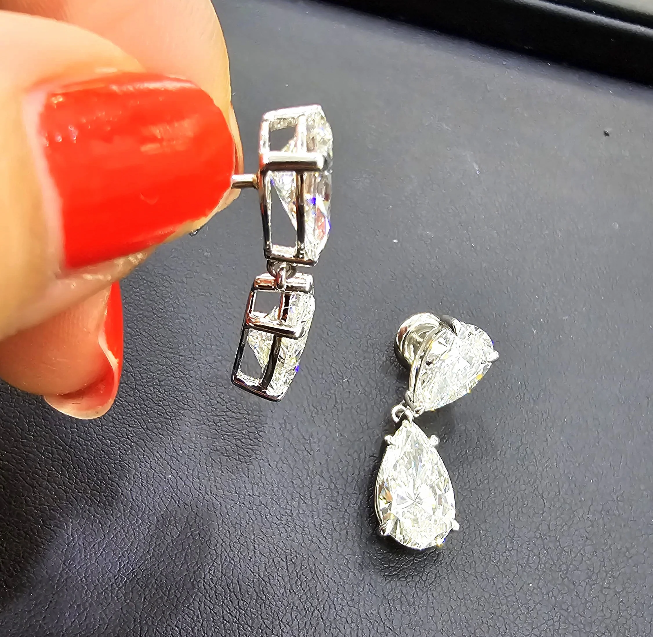 Clearance - CERTIFIED 12.00Ct Pear Diamond Dangle Drop Earring in Platinum - Image 6