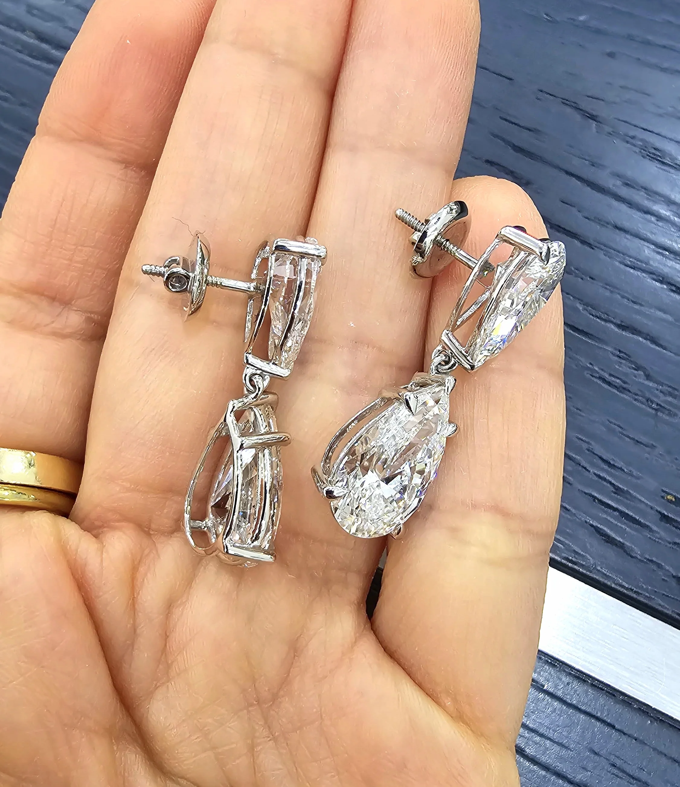 Clearance - CERTIFIED 12.00Ct Pear Diamond Dangle Drop Earring in Platinum - Image 7