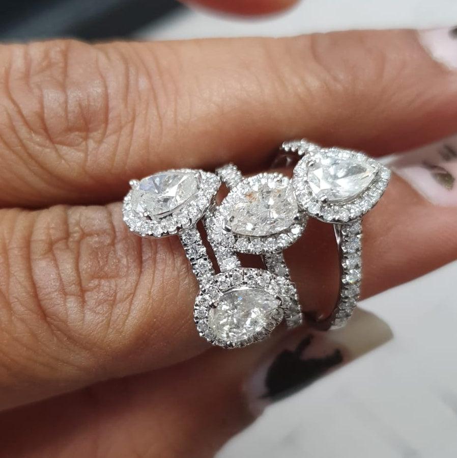 Certified F/VS 2.50Carat Pear Diamond Halo Ring in Hallmarked Yellow Gold - Image 7