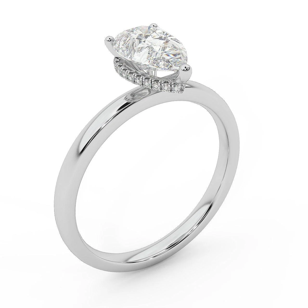 Top Quality D/VVS 1.10 Ct Certified Pear Diamond Hidden Halo Engagement Ring - Image 2