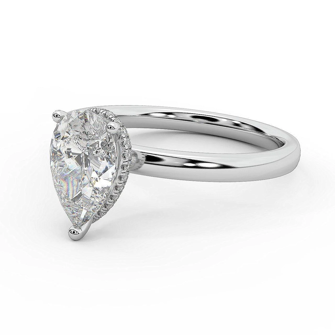 Top Quality D/VVS 1.10 Ct Certified Pear Diamond Hidden Halo Engagement Ring - Image 5