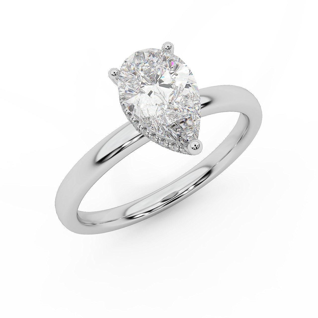 Certified Pear Diamond Hidden Halo Engagement Ring - Image 4