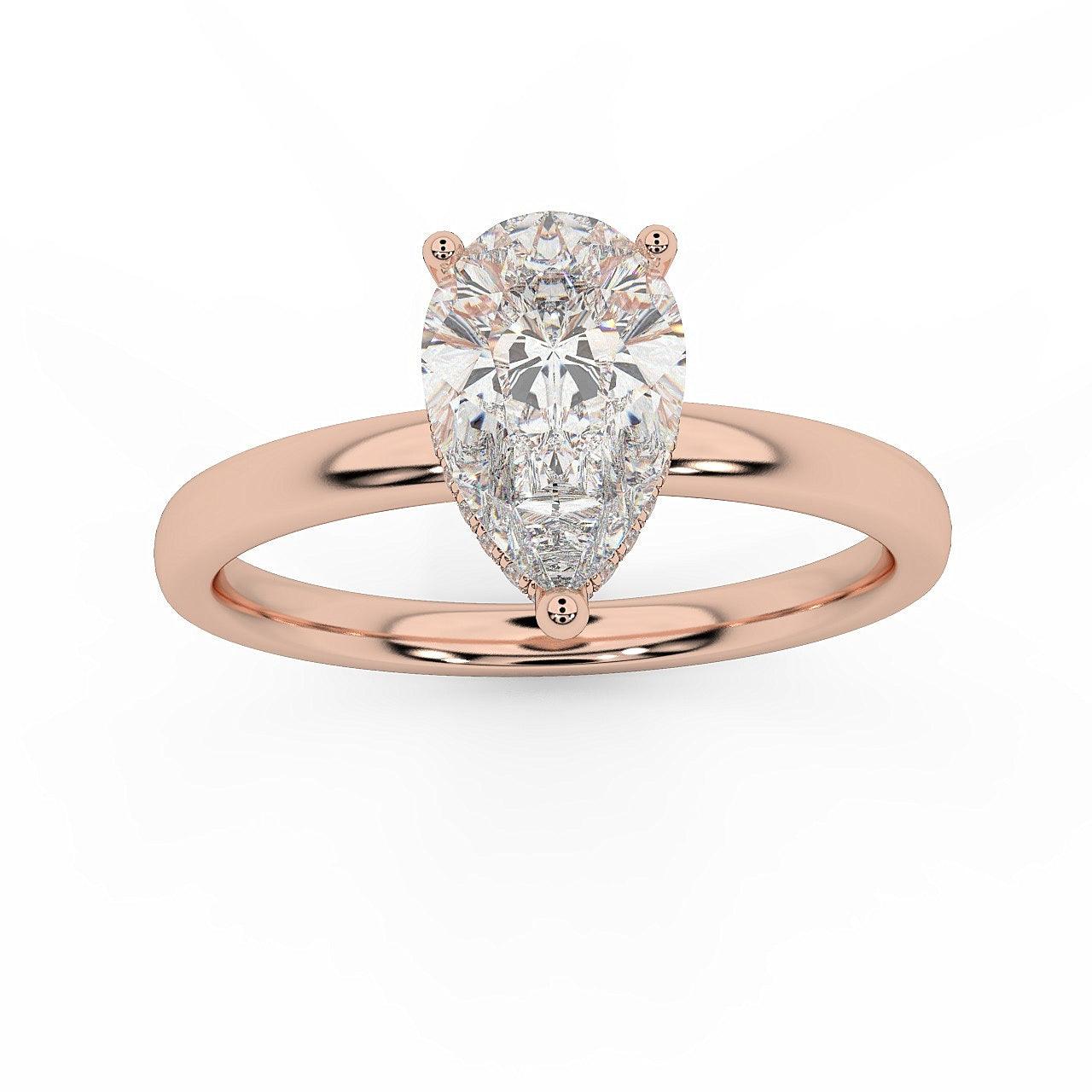 Certified Pear Diamond Hidden Halo Engagement Ring - Image 7