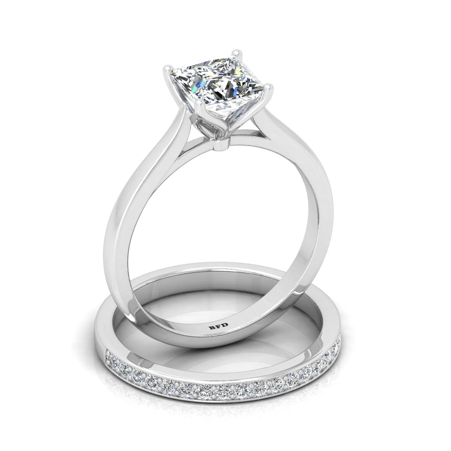 Certified Princess Diamond Bridal Set Engagement Ring - Image 9