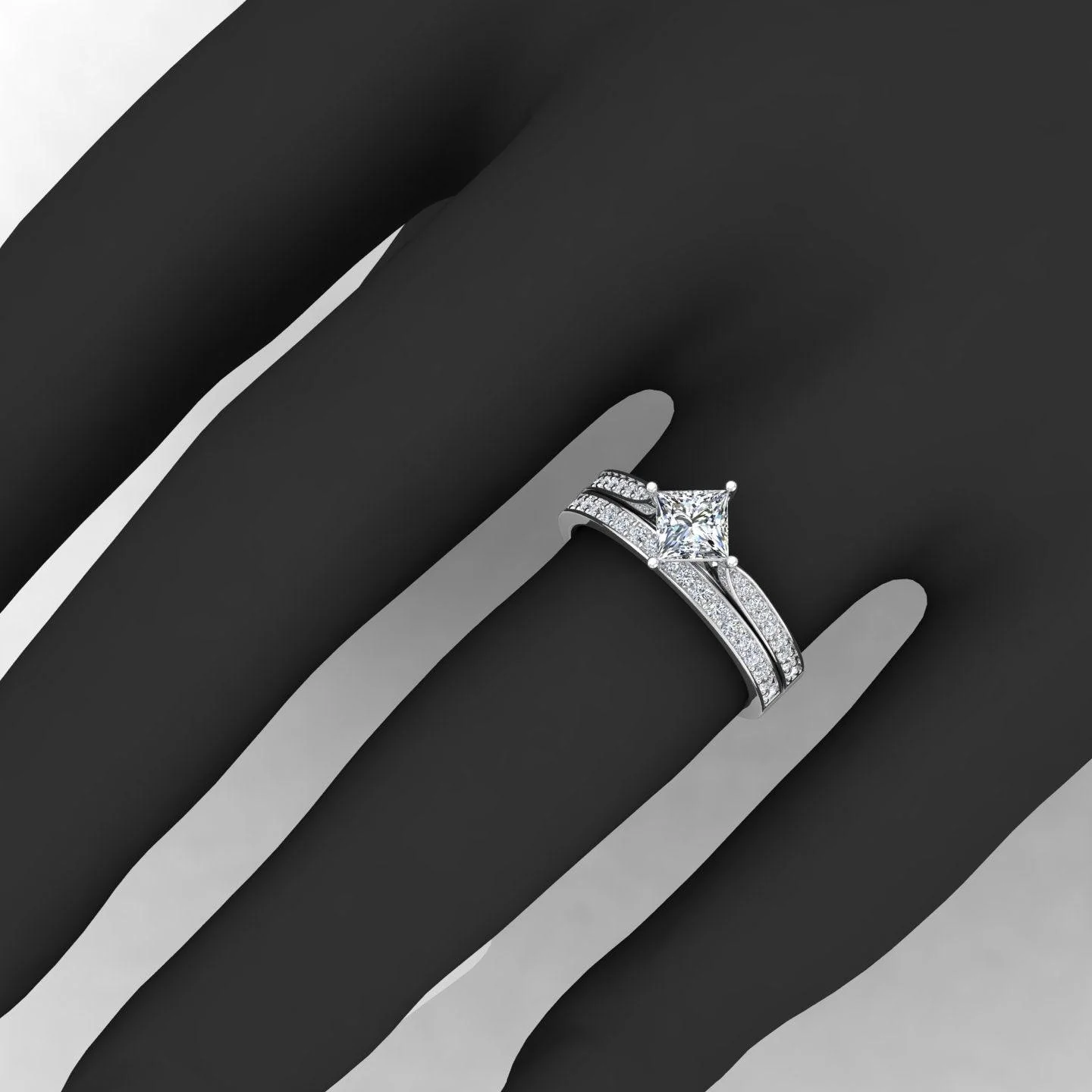 Certified Princess Diamond Engagement Ring With Diamond Matching Band 1.50Carat - Image 2