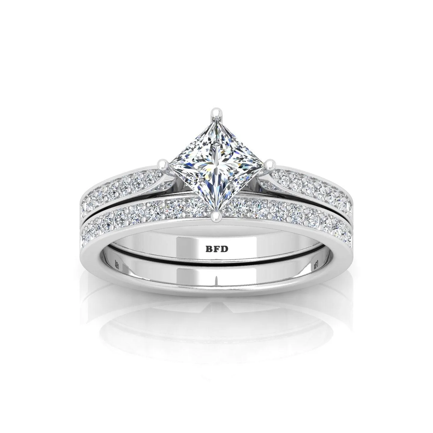 Certified Princess Diamond Engagement Ring With Diamond Matching Band 1.50Carat - Image 3