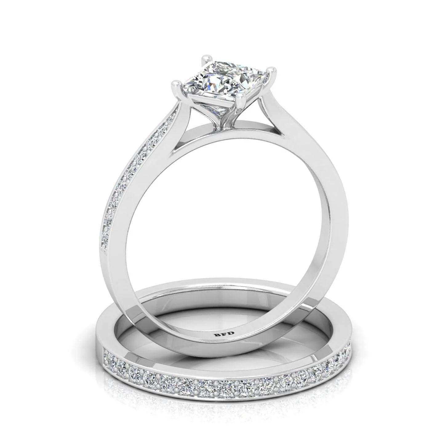 Certified Princess Diamond Engagement Ring With Diamond Matching Band 1.50Carat - Image 9