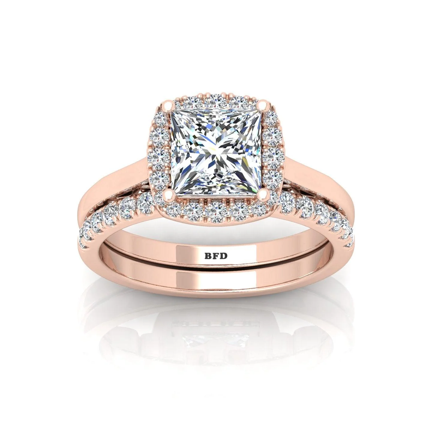 Certified Princess Diamond Halo Engagement Ring With Diamond Matching Band 1.50Carat - Image 3