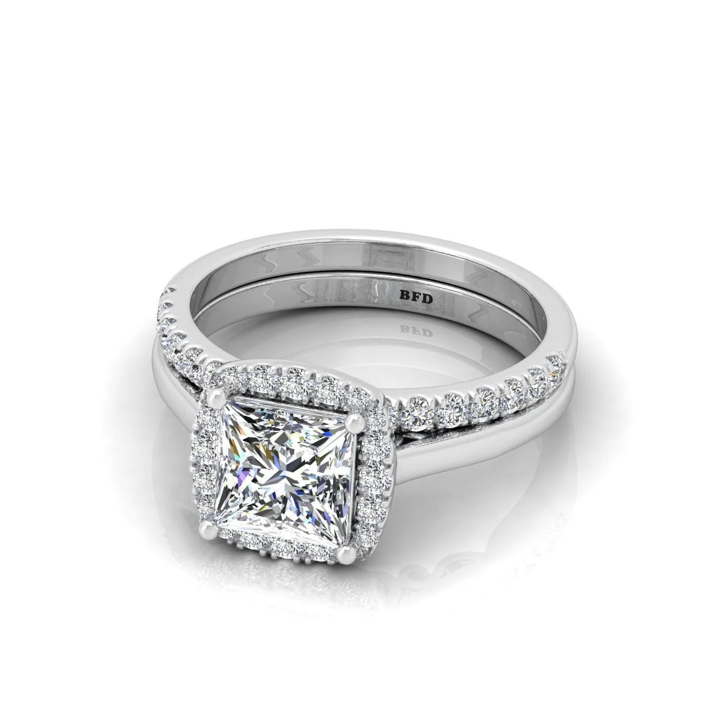 Certified Princess Diamond Halo Engagement Ring With Diamond Matching Band 1.50Carat - Image 7