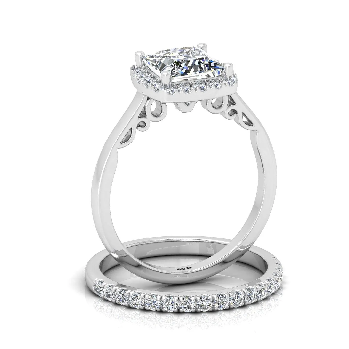 Certified Princess Diamond Halo Engagement Ring With Diamond Matching Band 1.50Carat - Image 8