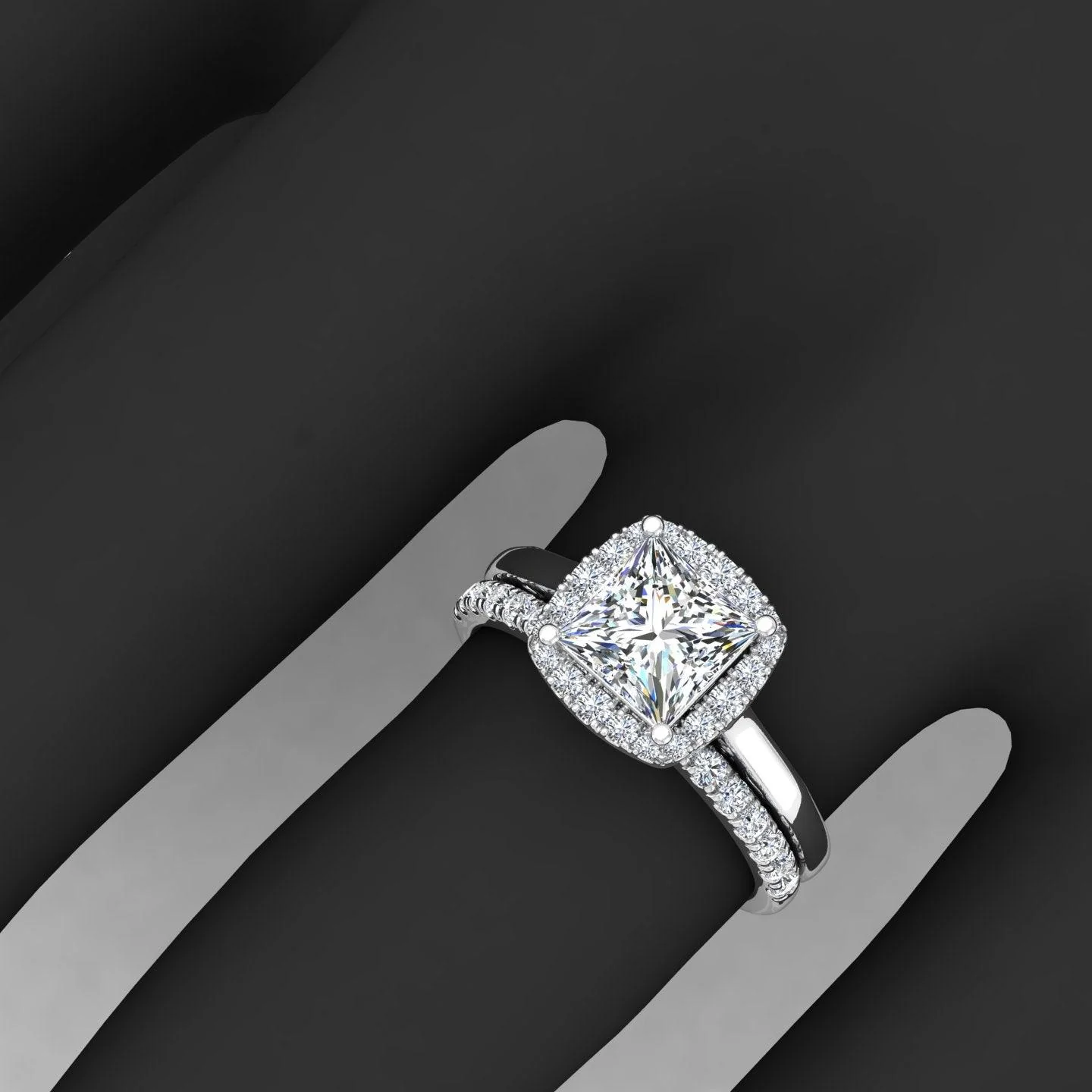 Certified Princess Diamond Halo Engagement Ring With Diamond Matching Band 1.50Carat - Image 9