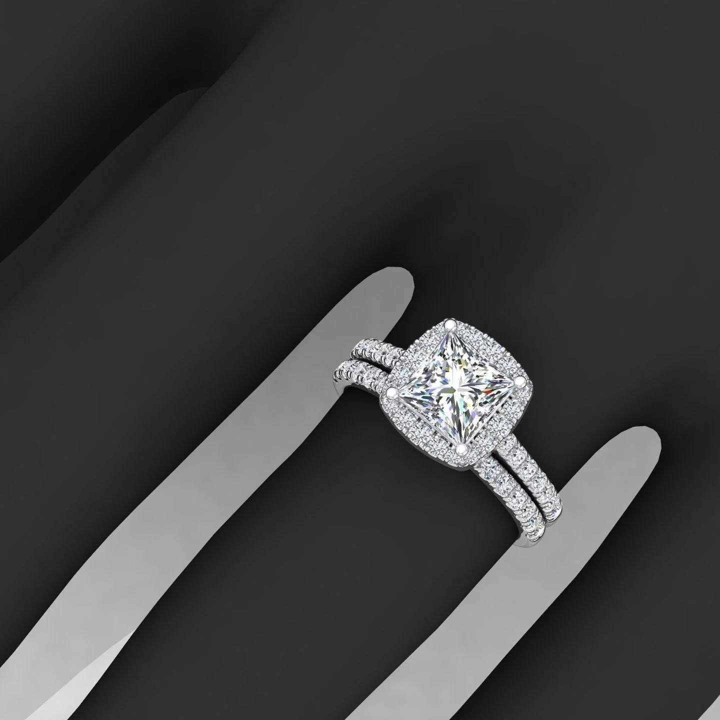 Certified Princess Diamond Halo Engagement Ring With Matching Band 2.00Carat - Image 2