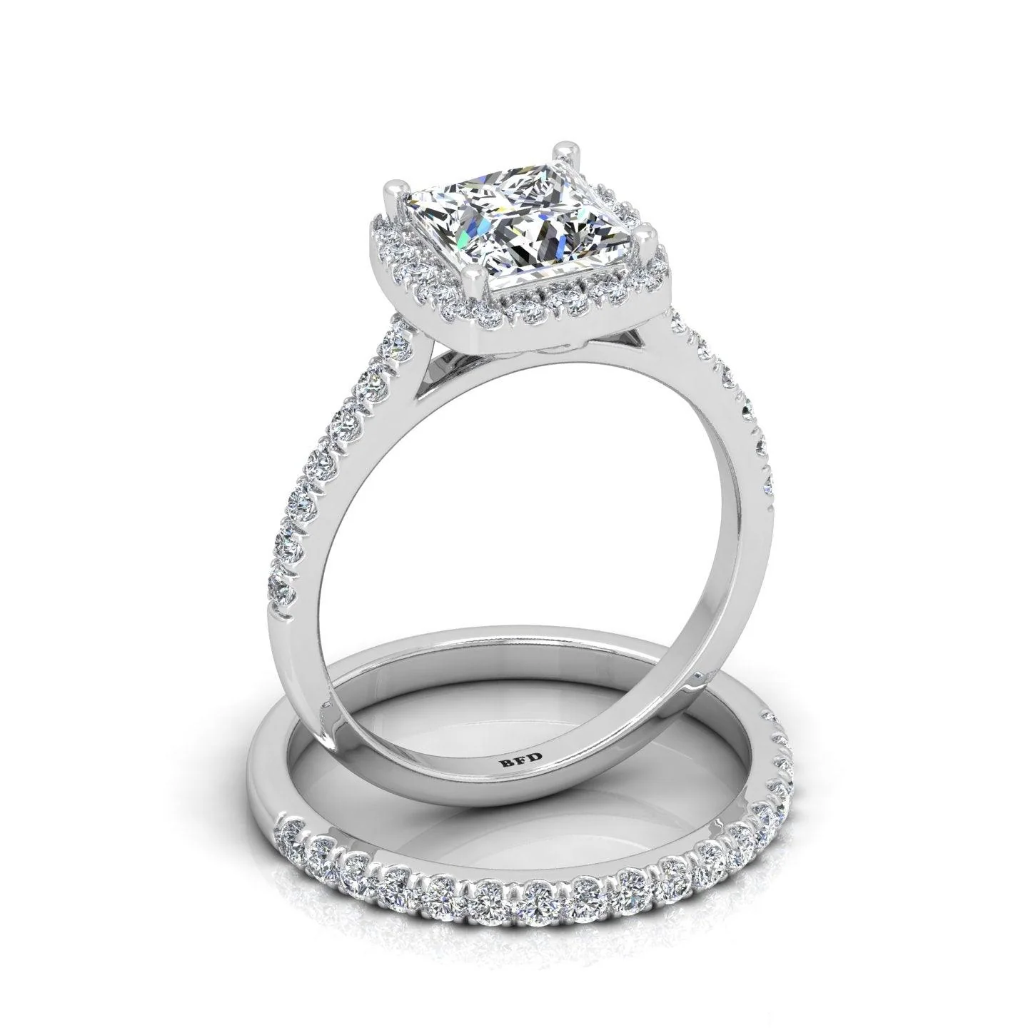Certified Princess Diamond Halo Engagement Ring With Matching Band 2.00Carat - Image 5