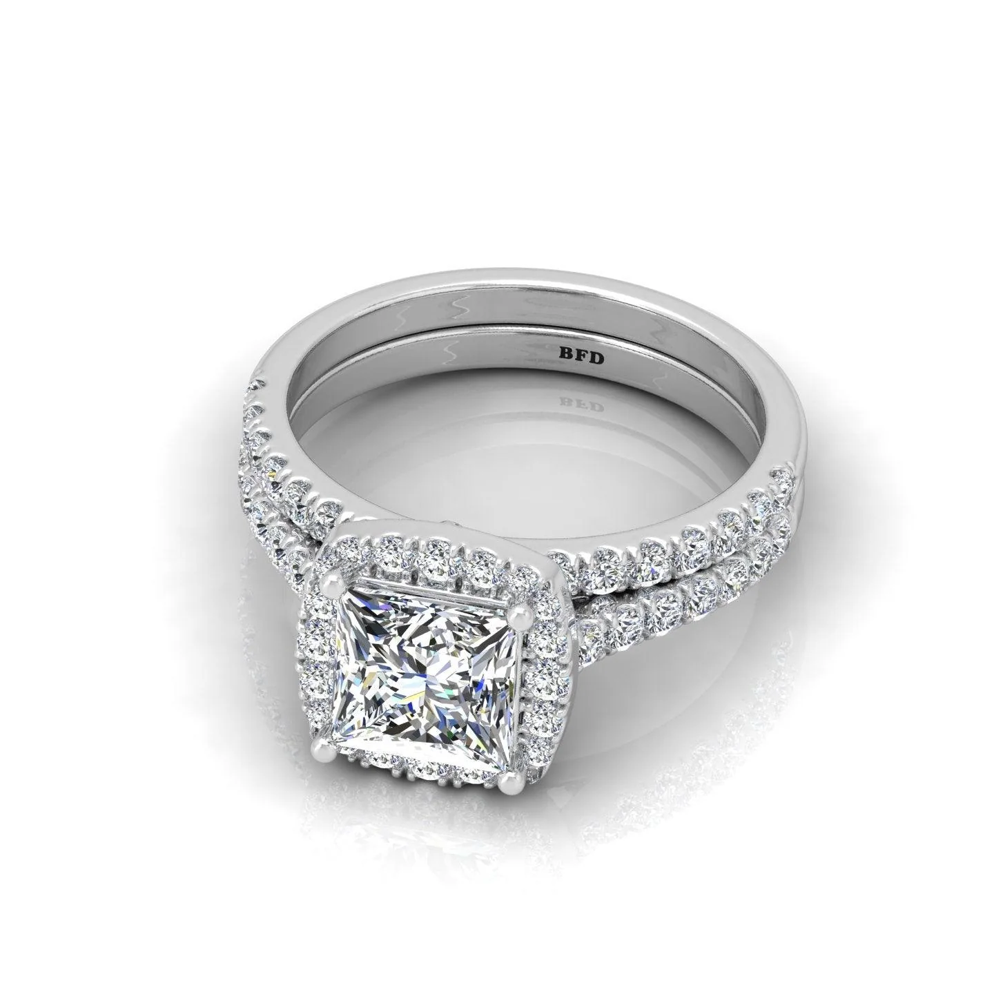 Certified Princess Diamond Halo Engagement Ring With Matching Band 2.00Carat - Image 6