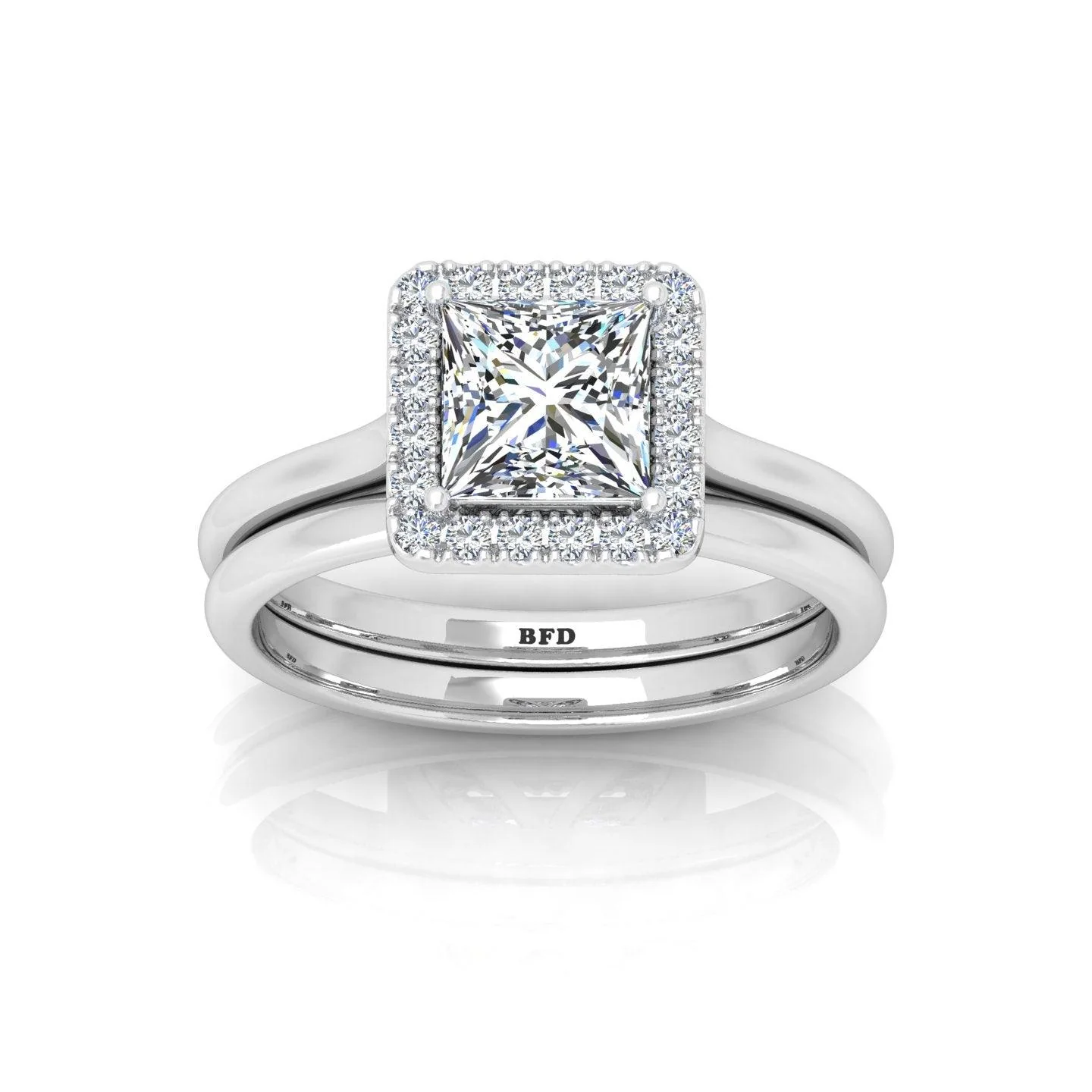 Certified Princess Diamond Halo Engagement Ring With Matching Band 1.20Carat - Image 3