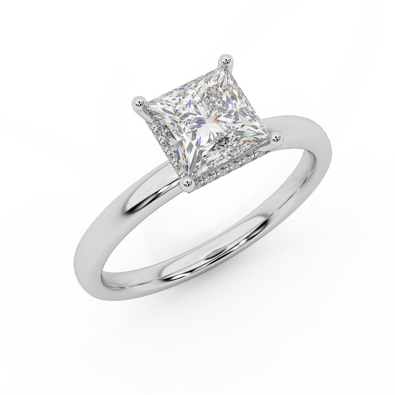 Certified Princess Diamond Hidden Halo Engagement Ring - Image 5