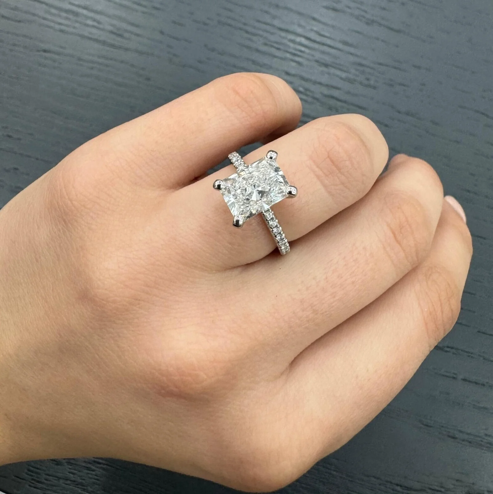 2.00CT E/VS IGI Certified Lab Radiant Diamond Engagement Ring with Hidden Halo in Platinum - Image 3