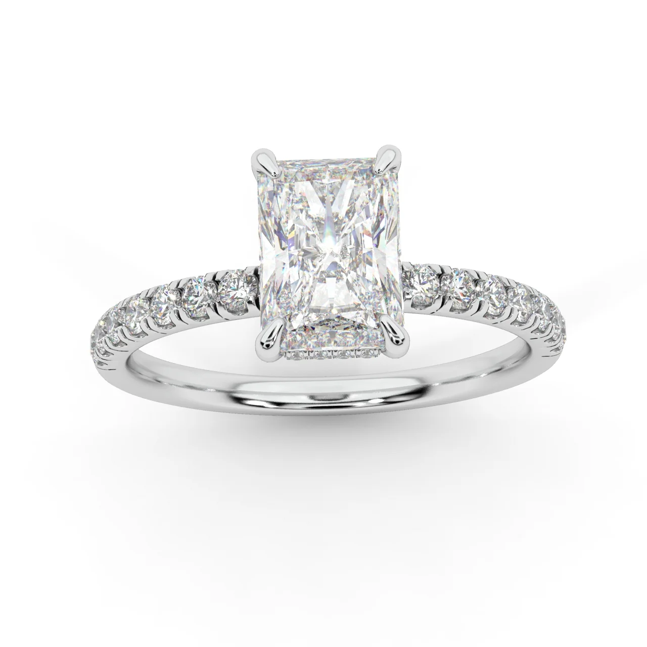 2.00CT E/VS IGI Certified Lab Radiant Diamond Engagement Ring with Hidden Halo in Platinum - Image 5