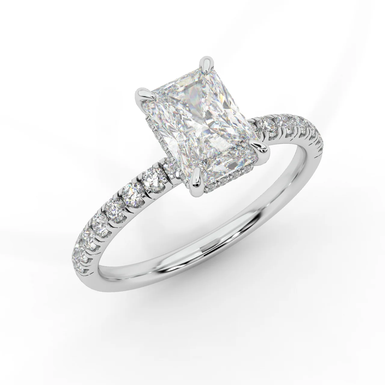 2.00CT E/VS IGI Certified Lab Radiant Diamond Engagement Ring with Hidden Halo in Platinum - Image 7