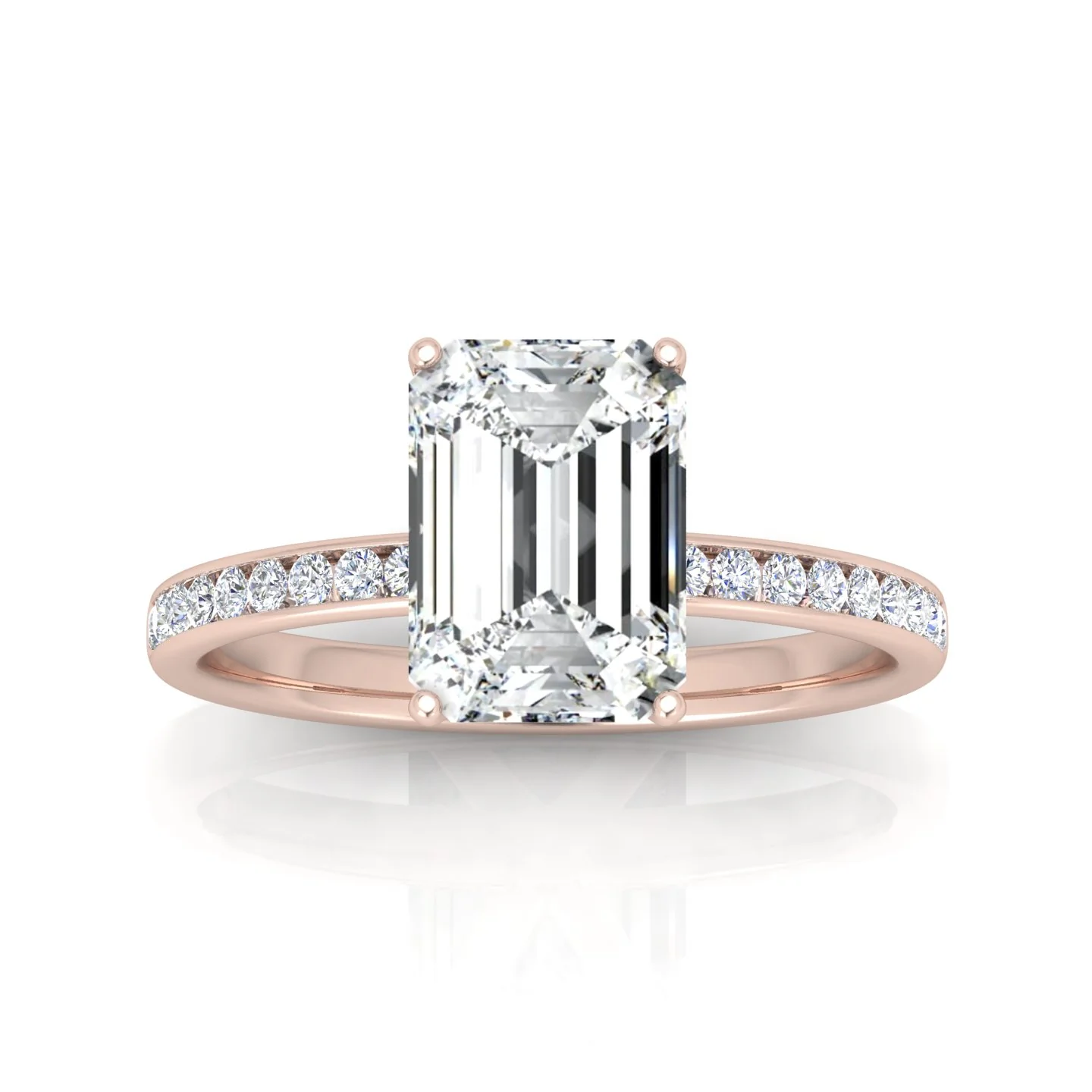Channel Set Emerald Diamond Engagement Ring - Image 11