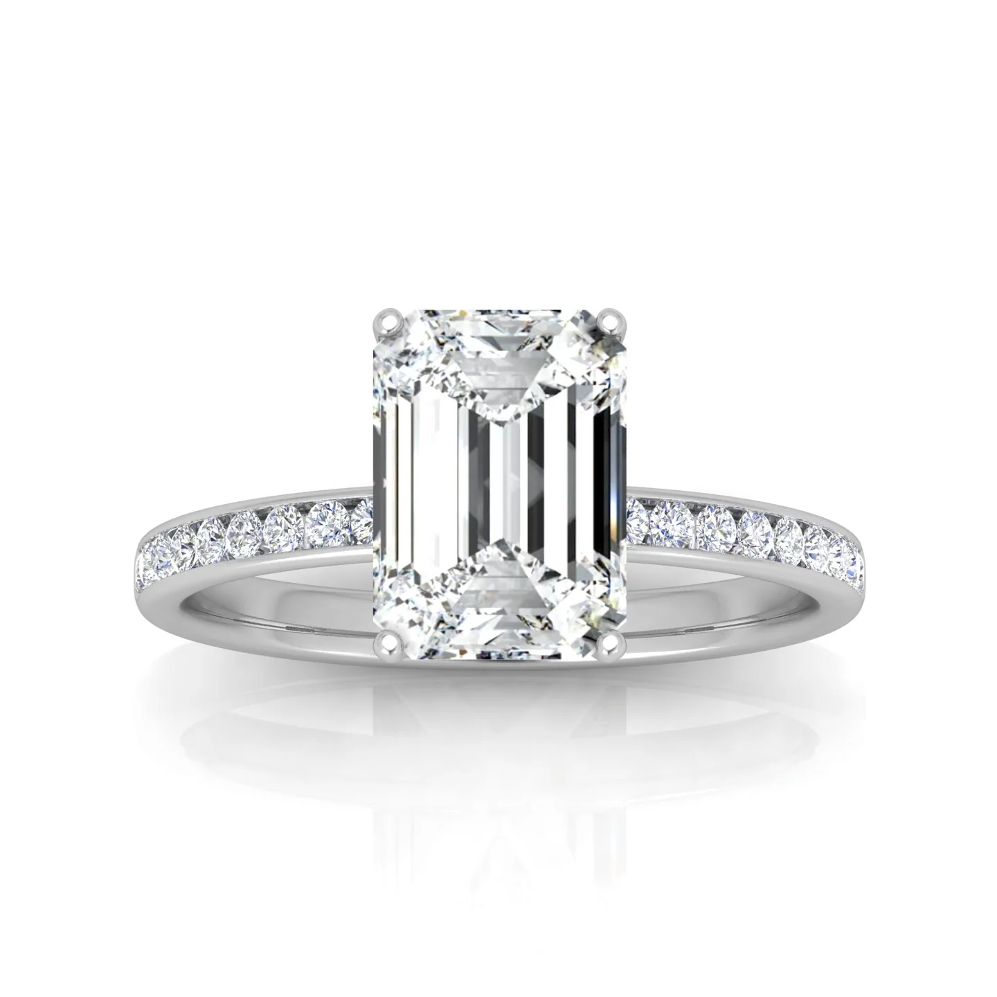 Channel Set Emerald Diamond Engagement Ring - Image 12