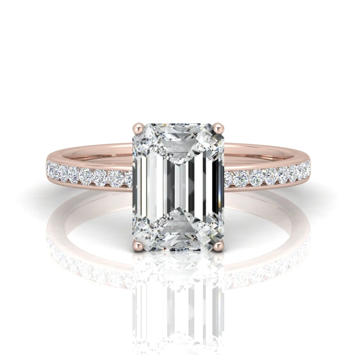 Channel Set Emerald Diamond Engagement Ring - Image 13