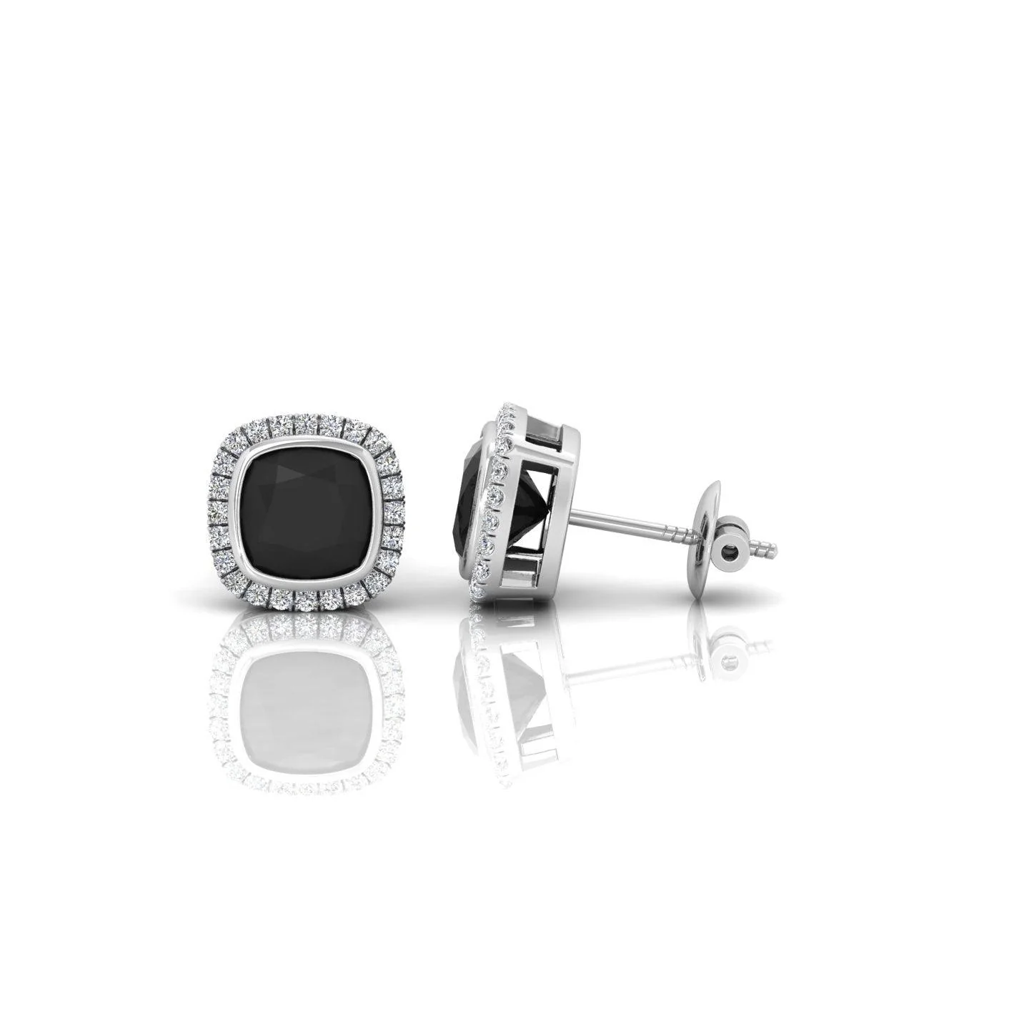 Classic Black Cushion & White Diamond Halo Earrings - 1.80 Carat - Image 4