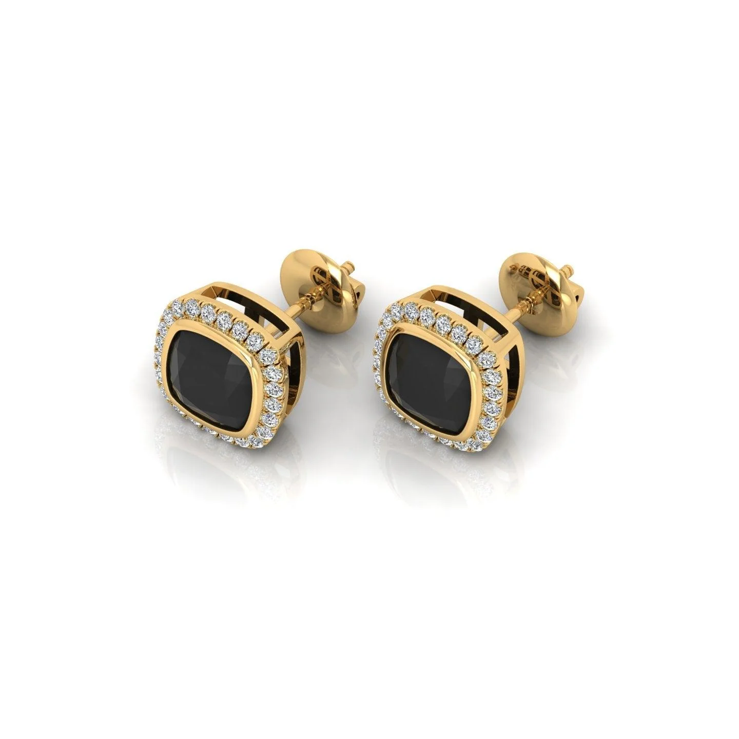 Classic Black Cushion & White Diamond Halo Earrings - 1.80 Carat - Image 5