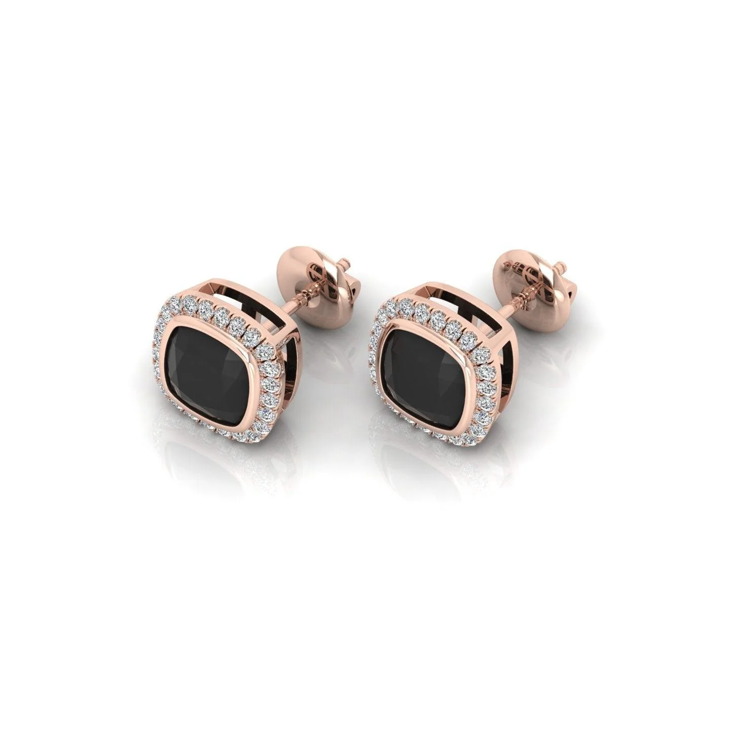 Classic Black Cushion & White Diamond Halo Earrings - 1.80 Carat - Image 6