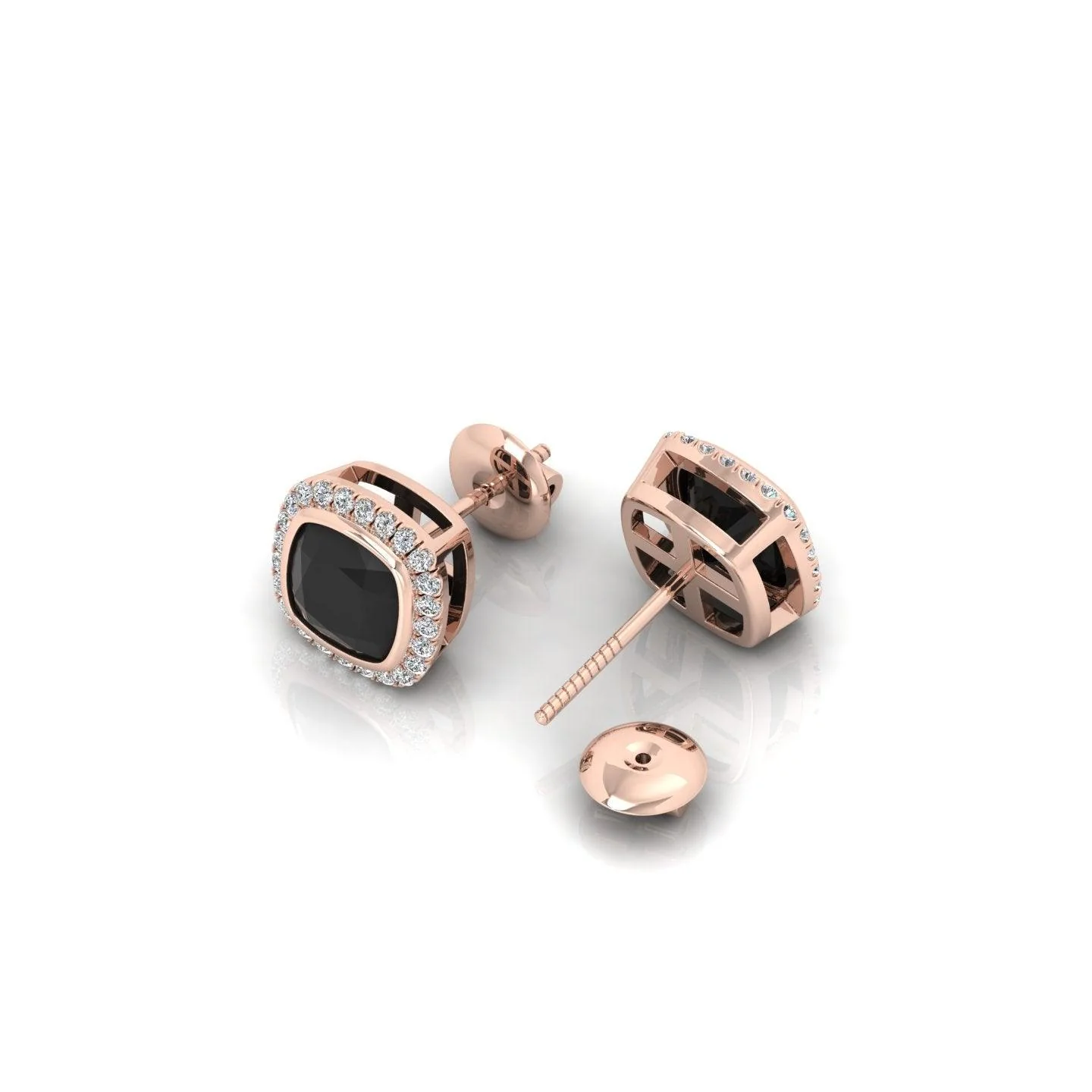Classic Black Cushion & White Diamond Halo Earrings - 1.80 Carat - Image 7