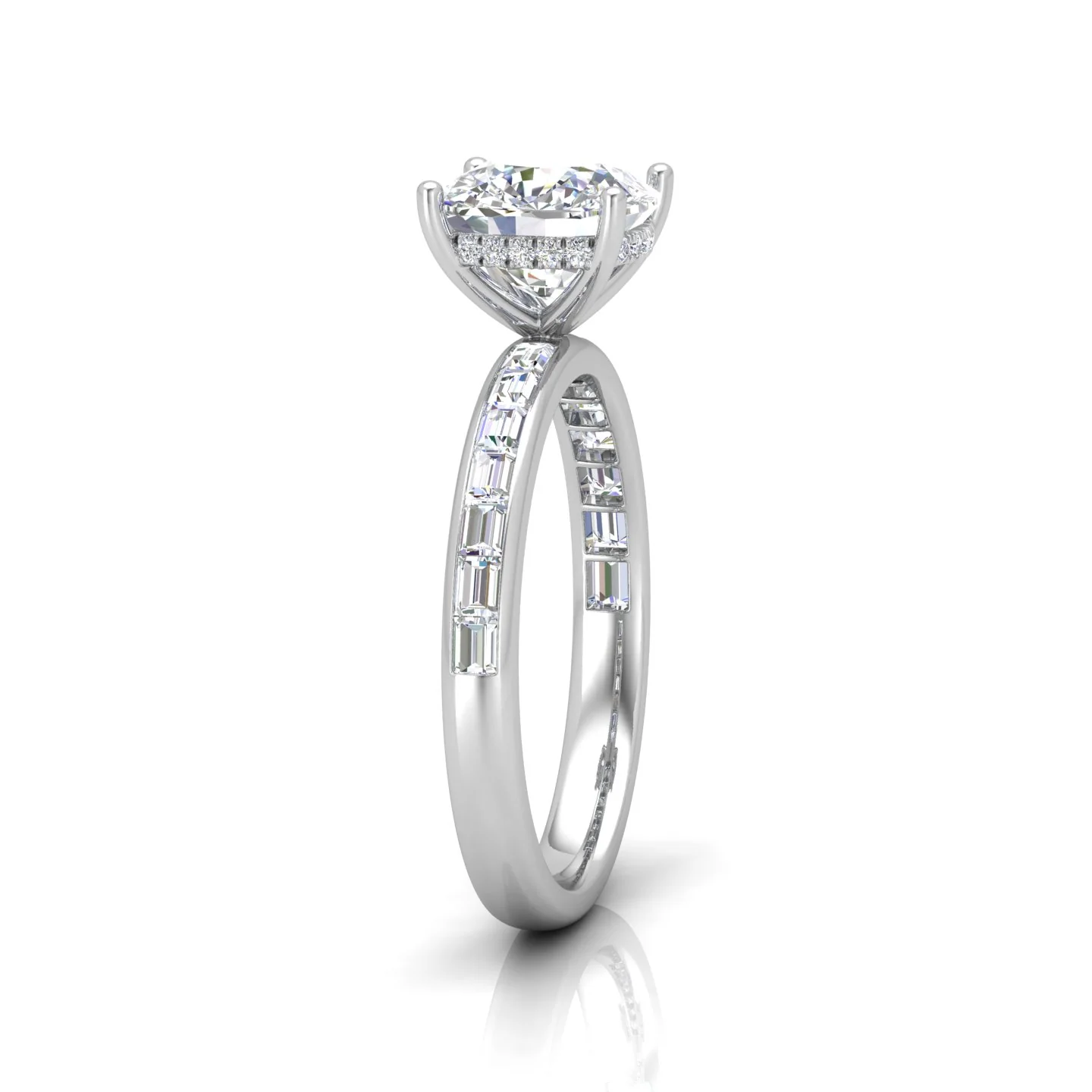 Classic Hidden Halo Channel Set Engagement Ring - Cushion - Image 3
