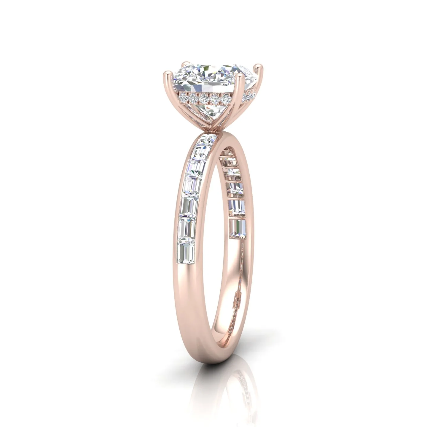 Classic Hidden Halo Channel Set Engagement Ring - Cushion - Image 4