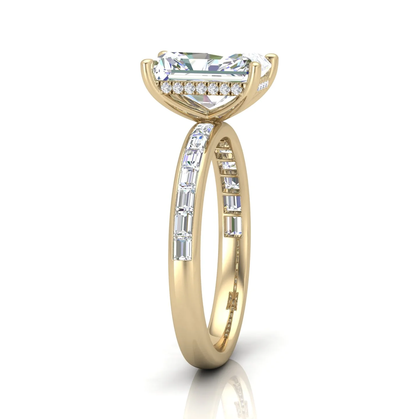 Classic Hidden Halo Channel Set Engagement Ring - Emerald - Image 2