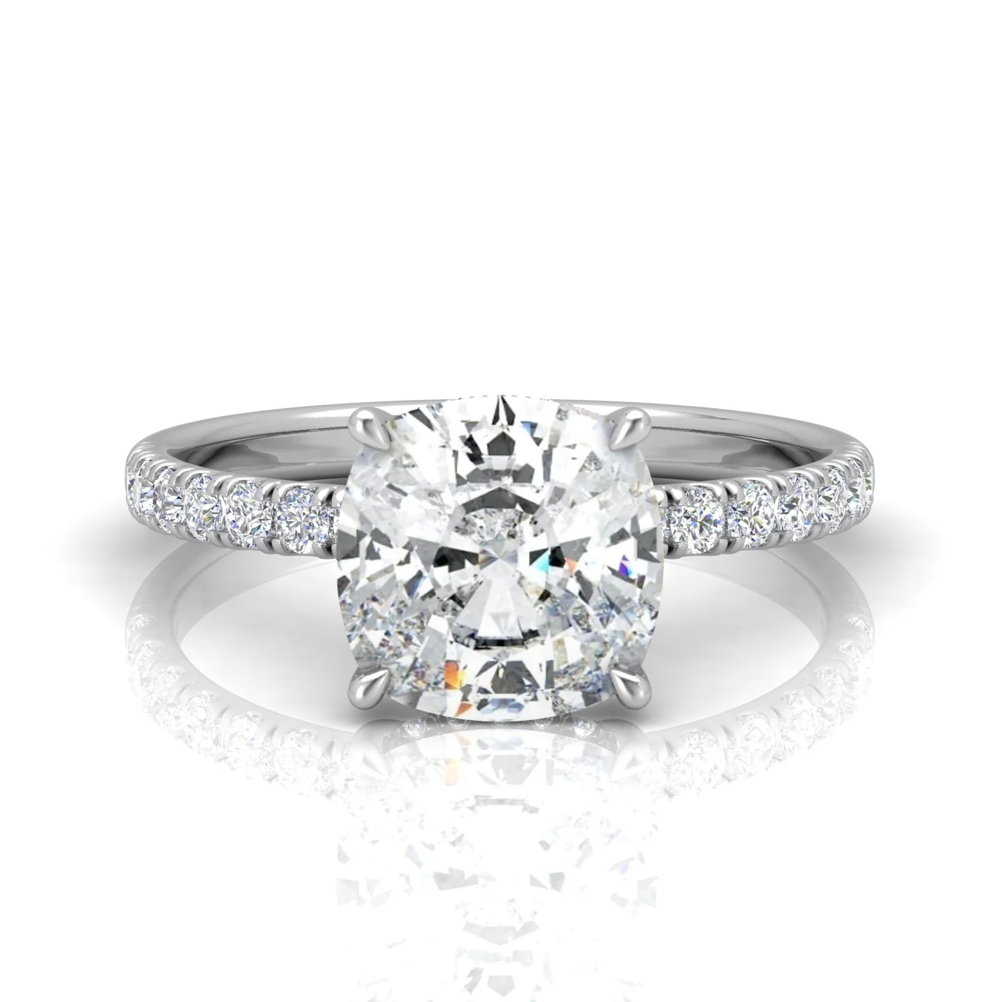 Classic Hidden Halo Pave Set Engagement Ring - Cushion - Image 10