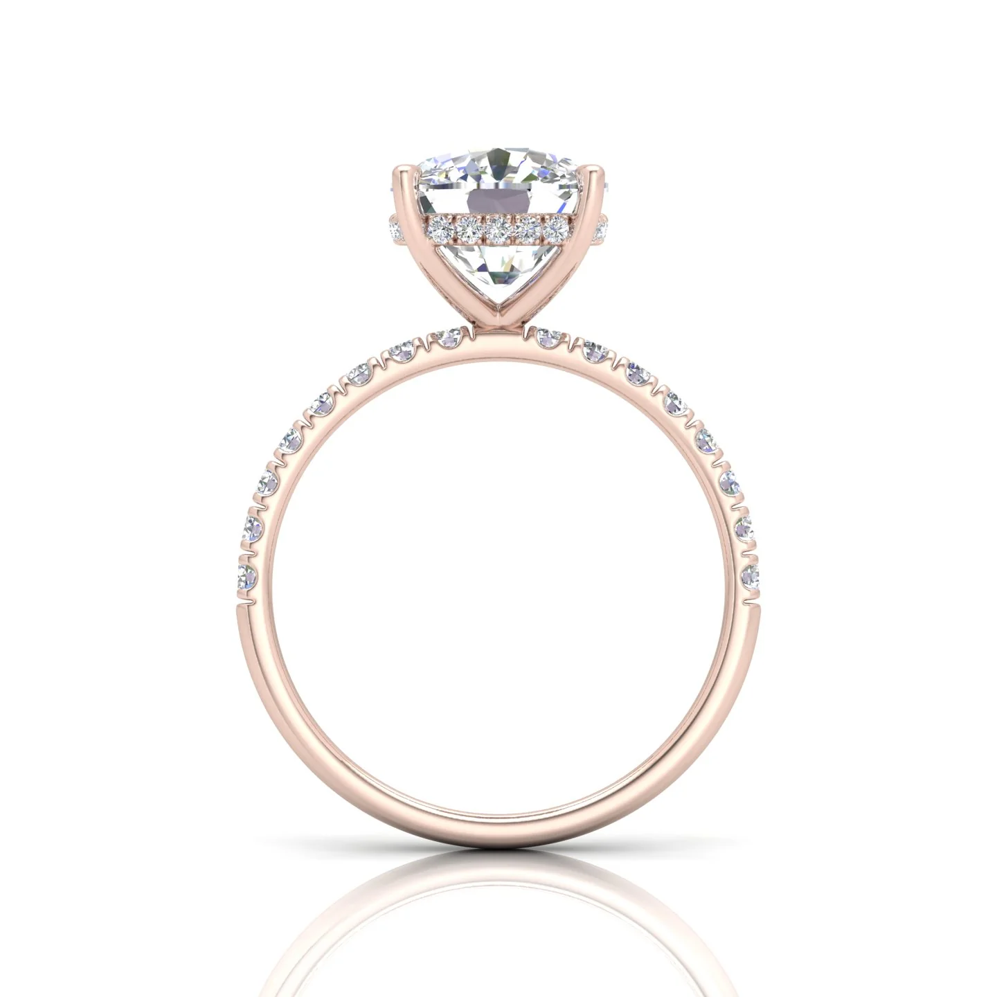 Classic Hidden Halo Pave Set Engagement Ring - Cushion - Image 11