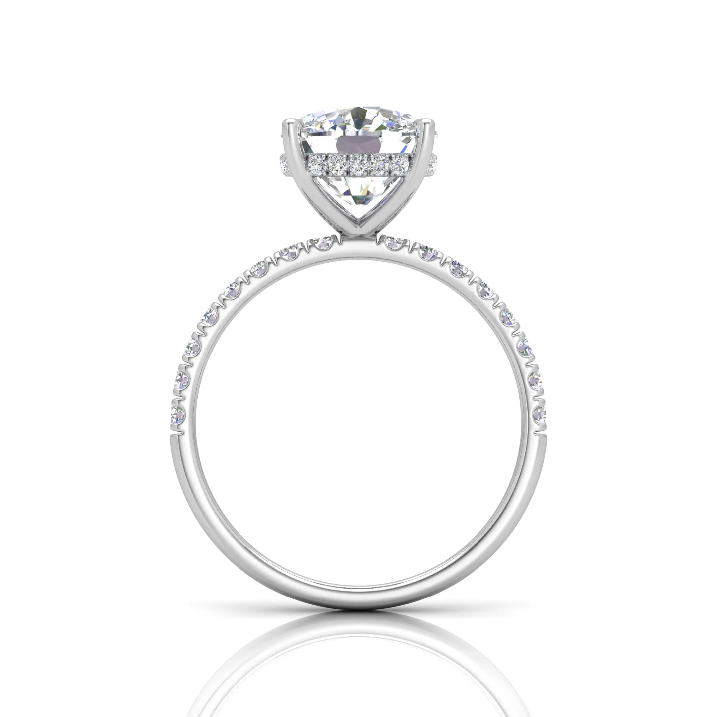 Classic Hidden Halo Pave Set Engagement Ring - Cushion - Image 12