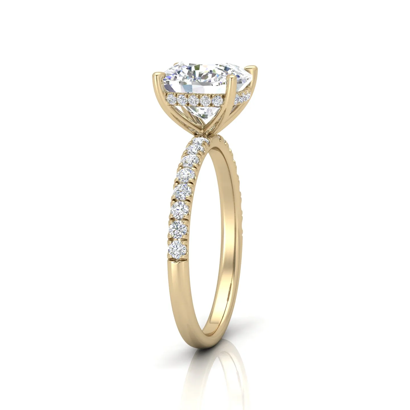 Classic Hidden Halo Pave Set Engagement Ring - Cushion - Image 2