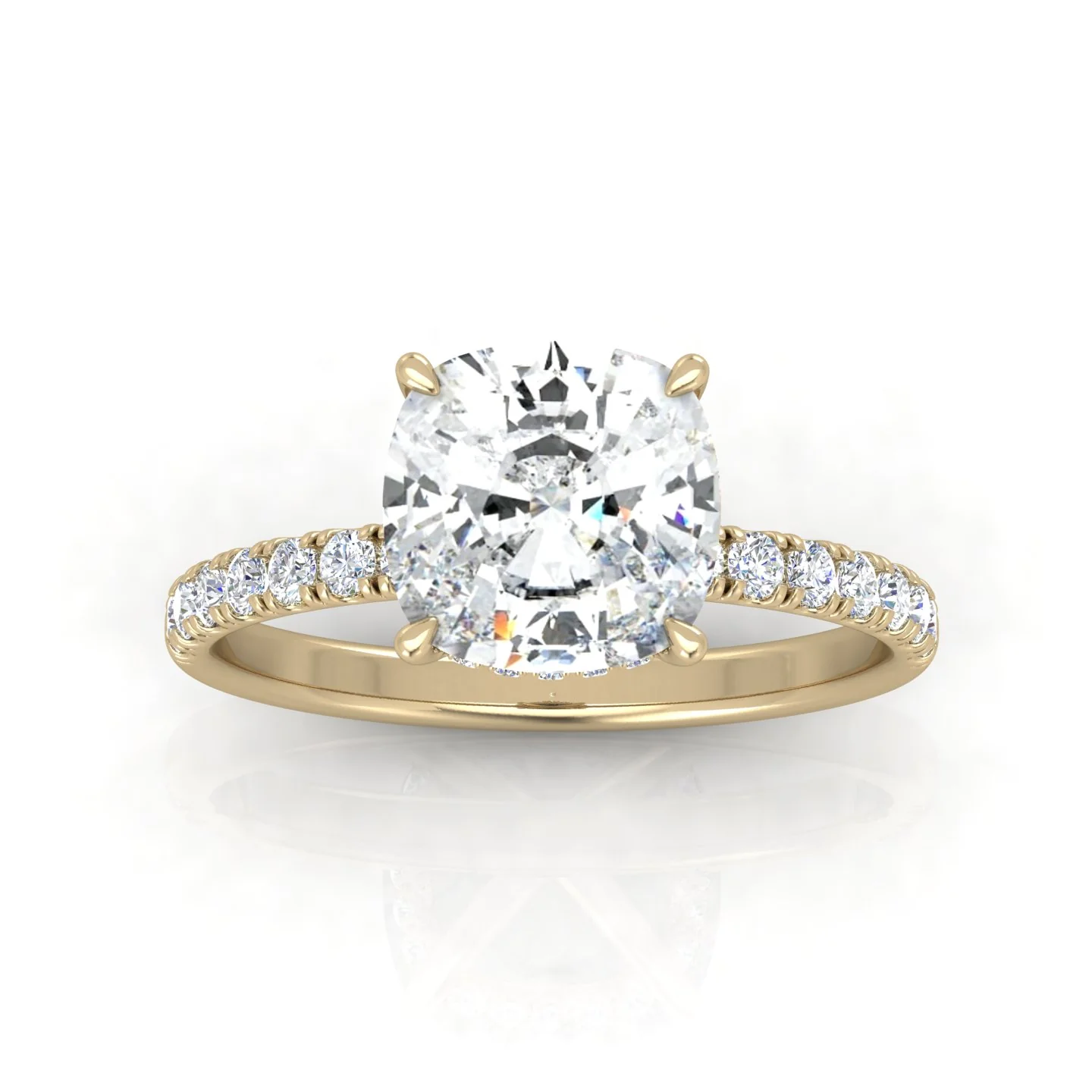 Classic Hidden Halo Pave Set Engagement Ring - Cushion - Image 6