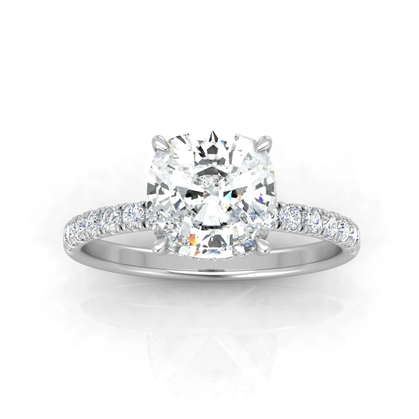 Classic Hidden Halo Pave Set Engagement Ring - Cushion - Image 8